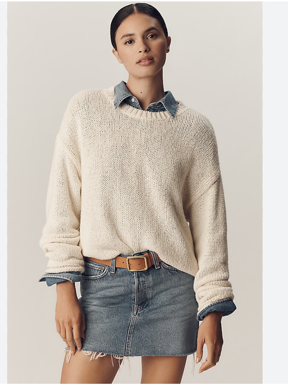 Anthropologie Pilcro Harlow Oversized Roll-Hem Sweater In Ivory Size XL NWT